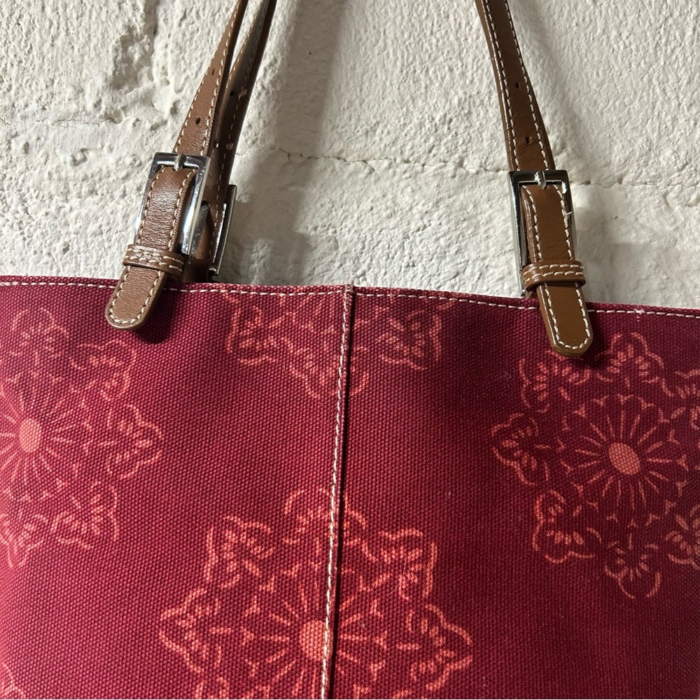 VTG Banana Republic Factory Burgundy Red Cotton Tote Bag w Leather Handles - Picture 2 of 13